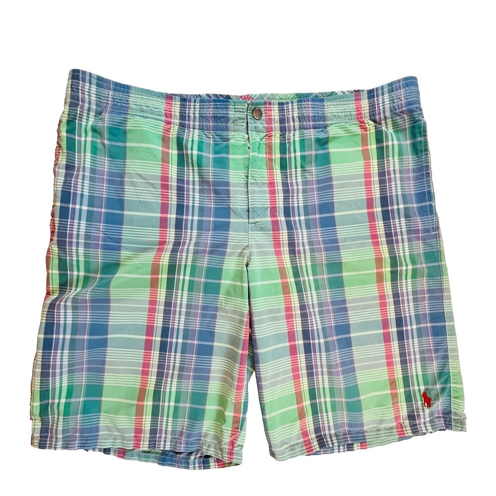POLO Ralph Lauren Mens XXL Plaid Board Shorts Drawstring Mesh Lined Pockets
